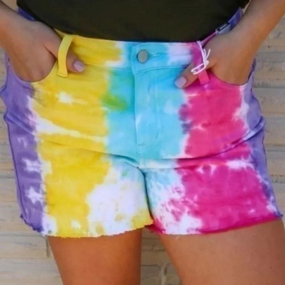 Judy Blue Snow Come Tie Dye High Waisted Cut Off Shorts Size 1XL